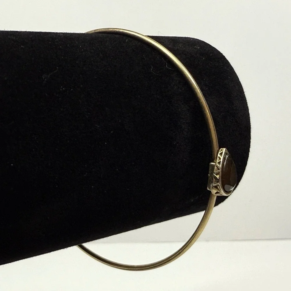 Amber Teardrop Gemstone Bangle Bracelet Gold Tone Fashion Jewelry Wrist Sz 7.5